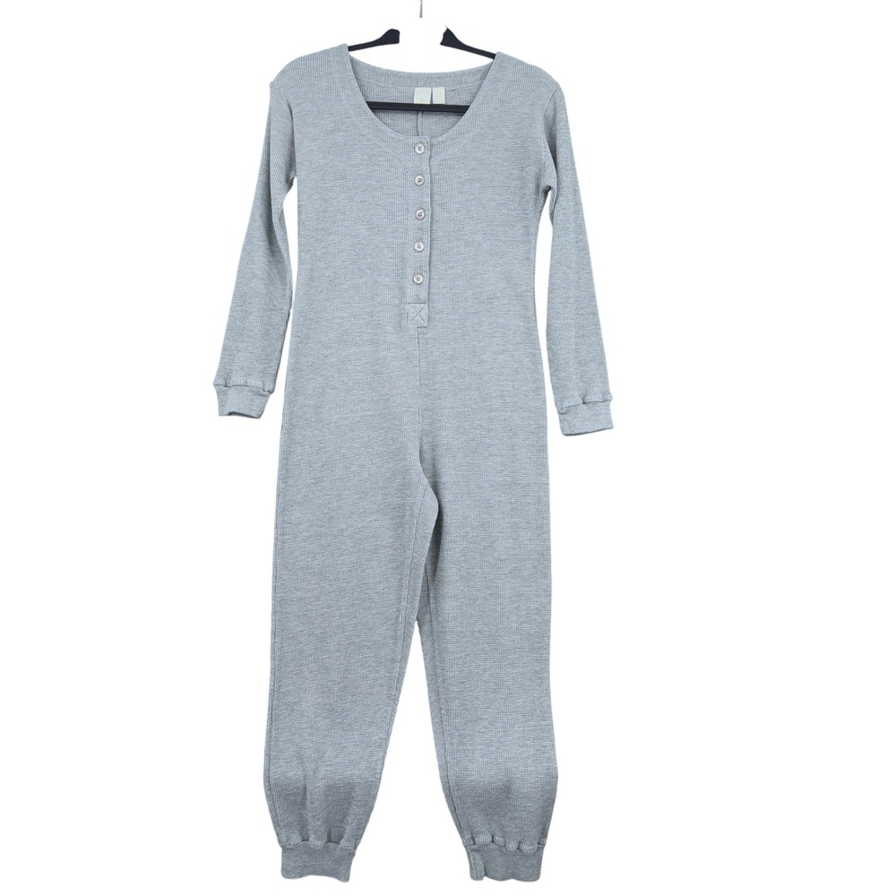 Victoria's Secret Henley Union Suit Women M 100% Cotton Gray